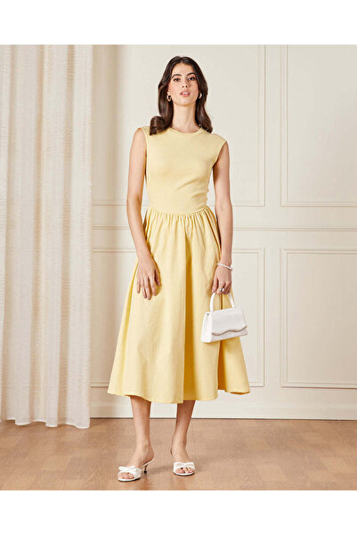 REDTAG Women Yellow Plain Maxi Dress