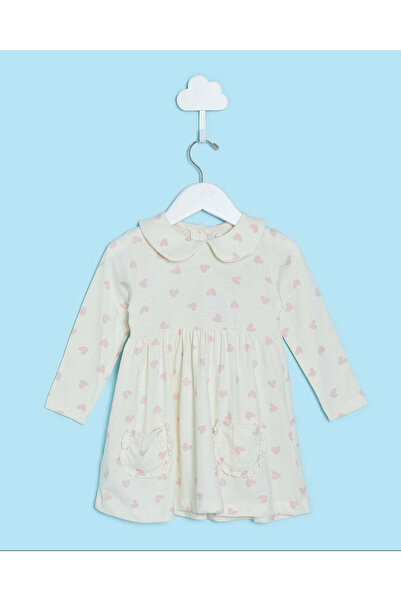 REDTAG Infant Girls Ivory Heart Print Dress