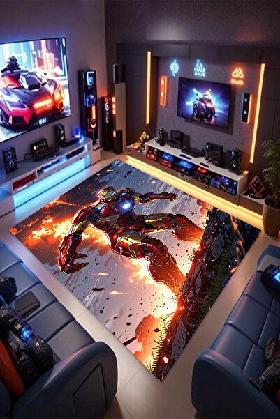 Reyhani İRON MAN-3 DESENLİ Kaymaz Taban Makinede Yıkanabilir Gaming Oyuncu Ga...