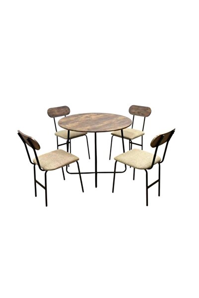 cama Kama Round Wooden Dining Table Set with 4 Chairs in Grey*Beige for Dining Rooms and Modern Spaces