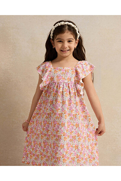 REDTAG Girls Orange Printed Dress