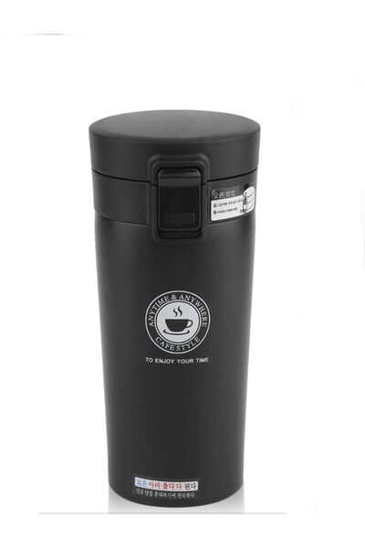 desselan كوب مفرغ من الهواء، سعة 350 مل، كوب قهوة حراري أسود، كوب واسع الفم مع غطاء مانع للتسرب