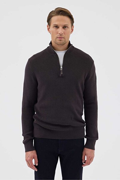 Paşahan Half Fisherman Zippered 100% Cotton Knit Sweater