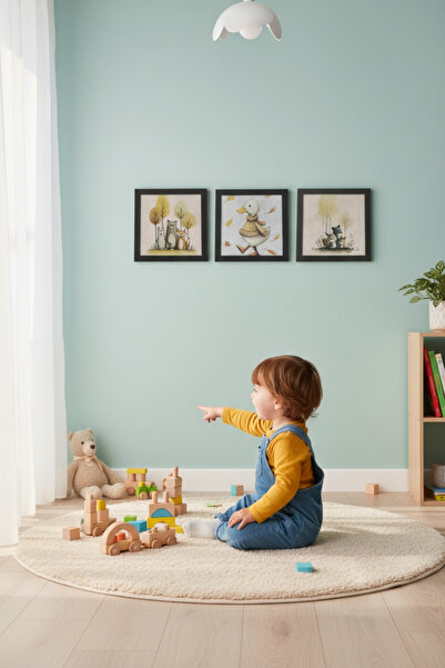 FourArts Pastel Forest Themed 3-Piece Framed Painting Set - Children's Room, Baby Room Decoration Products