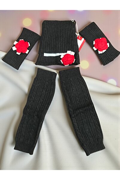 E-Giyimbank Children's Leggings Wool Knitting Set Leggings Neck Collar Wristb...