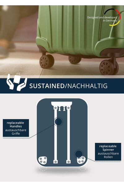 MARYALEX Troler cabina avion, Marime S, 55x35x20 cm, roti duble 360°, ABS rezistent la uzura, cifru, Avocado