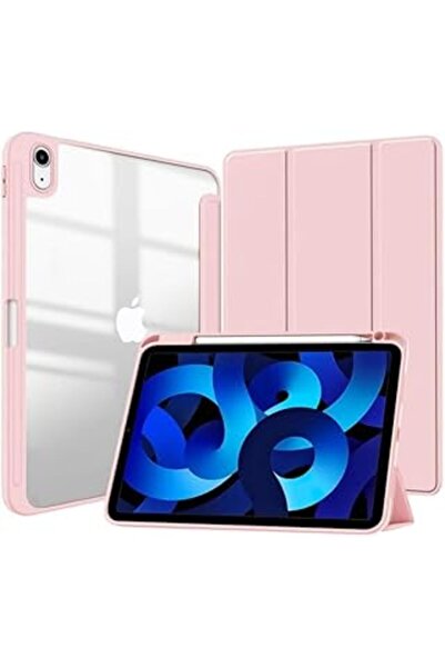 URBBKING Slim Tri-Fold Stand Case with Transparent Back for iPad 10.9 (10th Gen, 2022/2025) - Pink