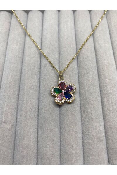 Kaan Accessoire قلادة نسائية من الفولاذ المقاوم للصدأ بحجر الزركون الملون على...