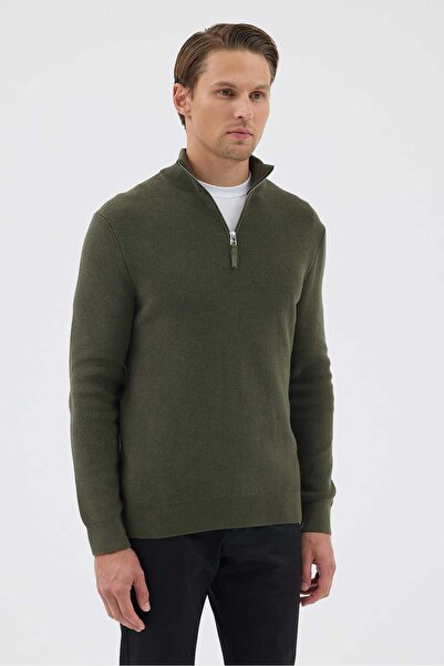 Paşahan Half Fisherman Zippered 100% Cotton Knit Sweater