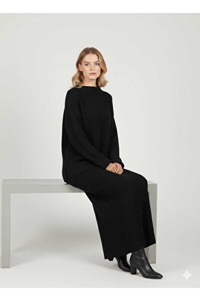 ASEZ BUTİK Sade Şıklık Triko Takım- Uzun Etekli Salaş Kazak İkili Takım