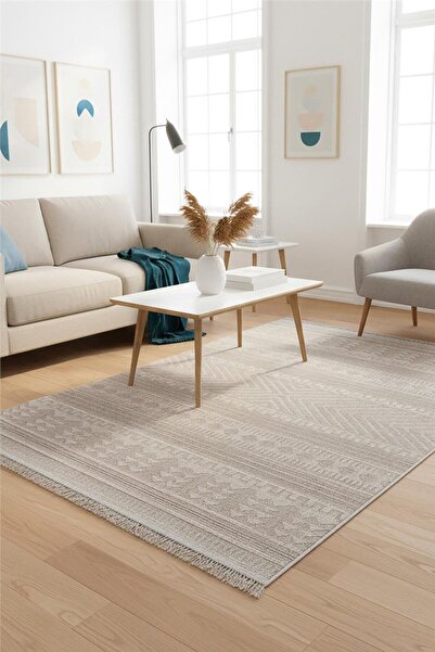 Çağ Halı Kahverengi Yumuşak Dokulu Kilim Desen İskandinav Halı