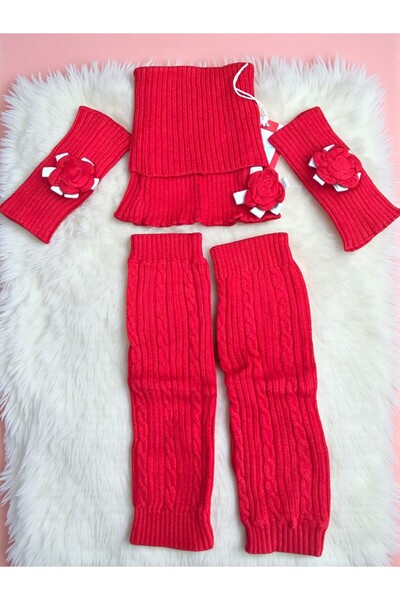 E-Giyimbank Çocuk Tozluk Yün Örgü Set Tozluk Boyunluk Bileklik Kışlık Sıcak v...