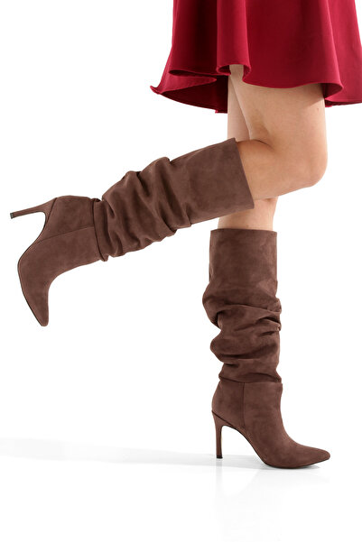 MİNNACE Cizme de damă maro piele întoarsă cu vârf ascuțit, toc subțire de 9 c...