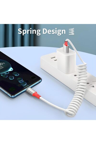 007 Retractable USB to USB-C 5ft CarPlay Cable for iPhone 16/15, TPU (White)