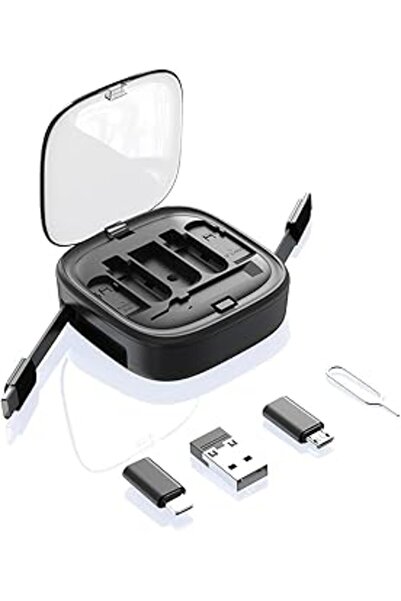 007 صندوق تخزين محول USB قابل للسحب مع محولات C/Micro/Lightning وحامل بطاقة S...