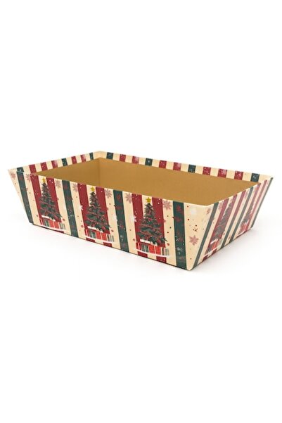 OEM Christmas Gift Box, Sturdy Cardboard, Without Lid, 37 x 28 x 10.5 cm, White/Red/Green
