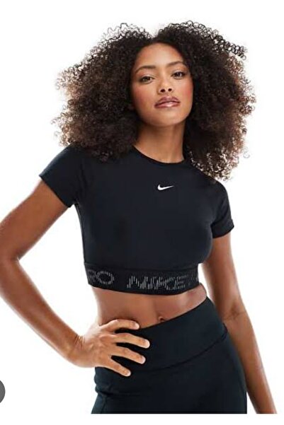 Nike Pro Dri-FIT Kısa Kollu Grafikli sıyah Crop Kadın Üstü Hm6369