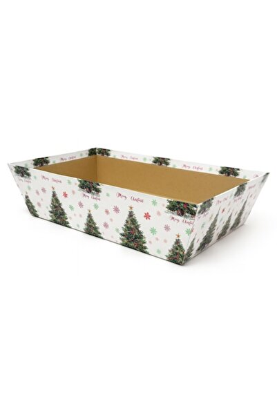 OEM Christmas Gift Box, Sturdy Cardboard, No Lid, 37 x 28 x 10.5 cm, White/Green