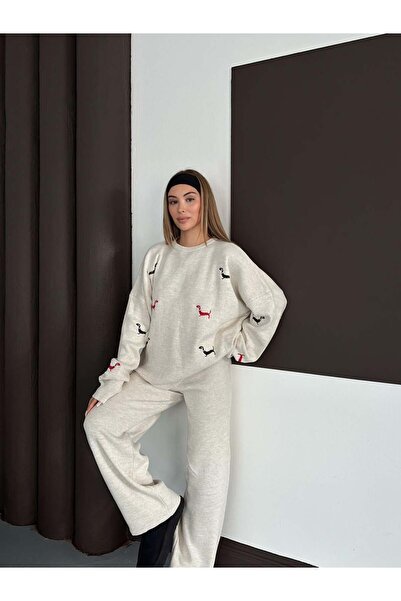 REDMİNA fashion Cute Dog Embroidered Knitwear Set