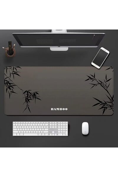 AZONEE Large Gaming Mouse Pad, Non-Slip Rubber, Bamboo Design Black/Green, 90×40 cm