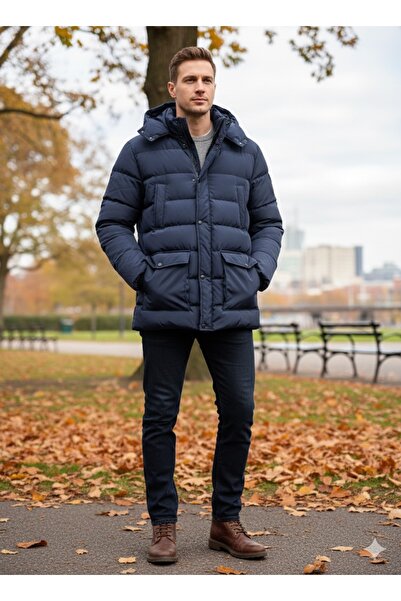 asyagiyimavm25 Asissa Erkek Kapüşonlu Su Geçirmez Sıcak Tutuş Şişme Mont