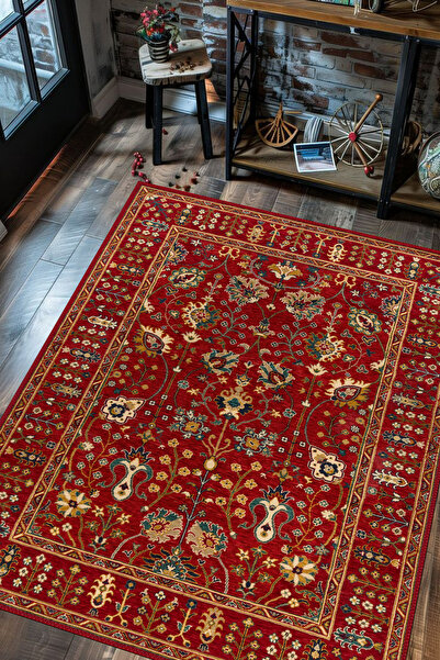 blcmoda Dokuma Taban Klasik Etnik Tasarım Yıkanabilir Kaymaz Taban Halı Yollu...