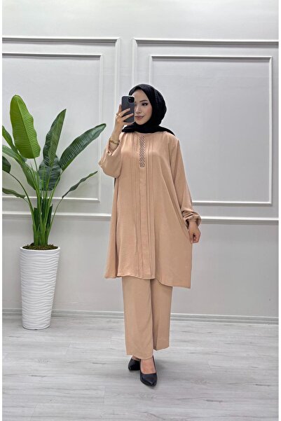 moda acar Stone-Detail Pants Suit