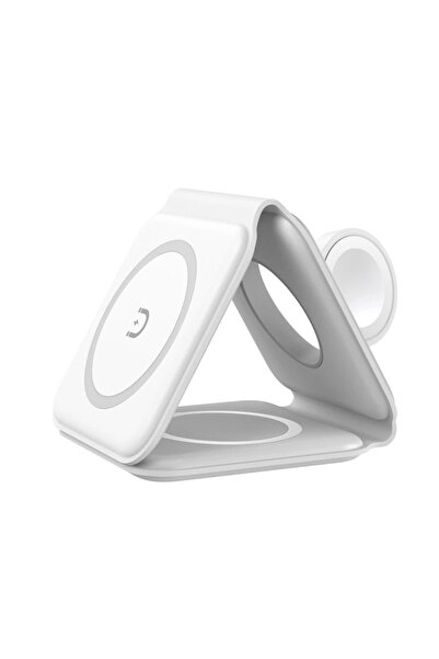 ambrasmart Incarcator wireless magnetic pliabil 3in1 Ambrasmart, alb, incarcare rapida AirPods si smartwatch