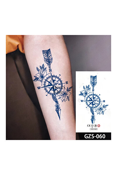 Tattoo 1 Aylık Gerçekci Pusula Dövme Geçici Boyun kol bacak Yapıştırma Etiket