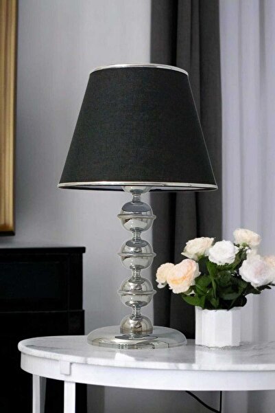 BSA LIGHTING KRİSTİNA TEKLİ KROM KAPLAMALI MODERN MASA LAMBASI (KONİK SİYAH A...