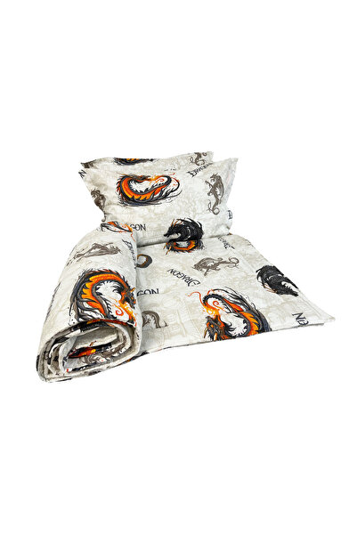 OEM Duvet cover 140x200 cm, with 2 pillowcases, 200gr/sqm, Dragon, grey/orange
