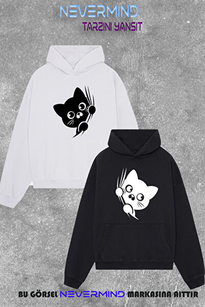 NEVERMIND Set combinat dublu Swea tricou – 3 fire O supradimensionat K pisică...