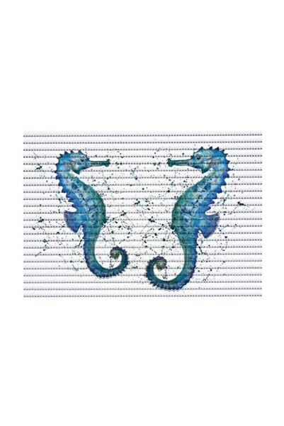 ANTBRO Covoraș de baie ®, PVC antiderapant, model căluț de mare, albastru, 48 x 80 cm