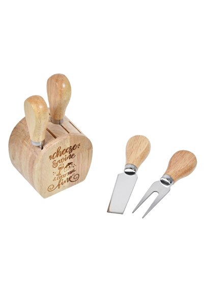 ANTBRO 4-piece Cheese Knife Set, Stainless Steel Blades with Wooden Handles