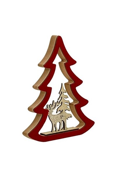 ANTBRO Decorațiune de Crăciun din lemn cu catifea roșie, reni și brad cu scli...