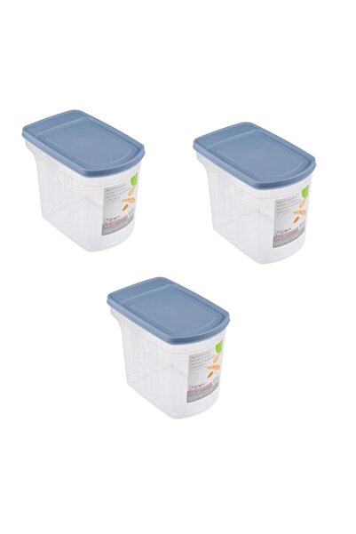 OEM Set de 3 recipiente din plastic pentru depozitarea alimentelor cu mâner, capac albastru, 2,5 l, 13x20x16,5 cm, transparente