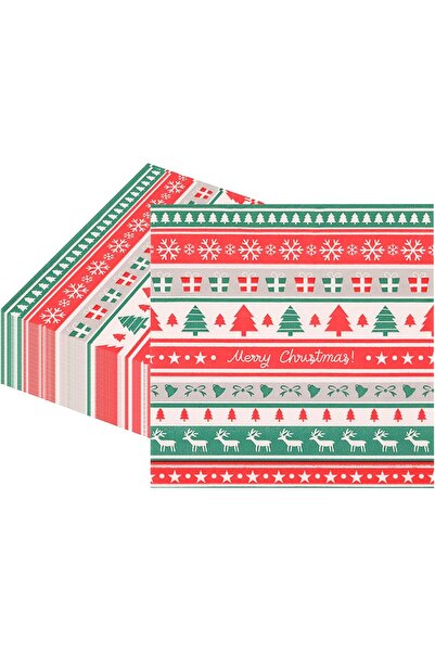 Yenigeldi Red White Green Snowflake Pine Tree Patterned Christmas Napkins New Year Ornament Table Decoration