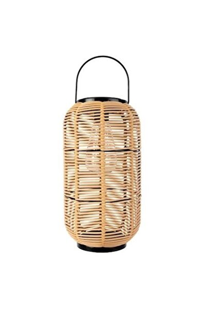 ANTBRO Solar Table Lantern with Bamboo Mesh and Bulb – Ø15x29 cm – Ambient Lighting for Garden and Ter