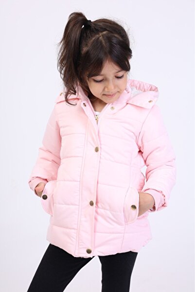 Toontoy معطف وردي للفتيات طارد للماء K بغطاء رأس مع جيوب بسحاب وأزرار - مع فر...