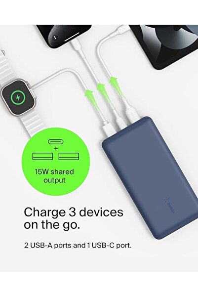 Belkin 20K Power Bank USB-A C 15W Blue | Portable | Fast charging | 20,000mAh | Blue