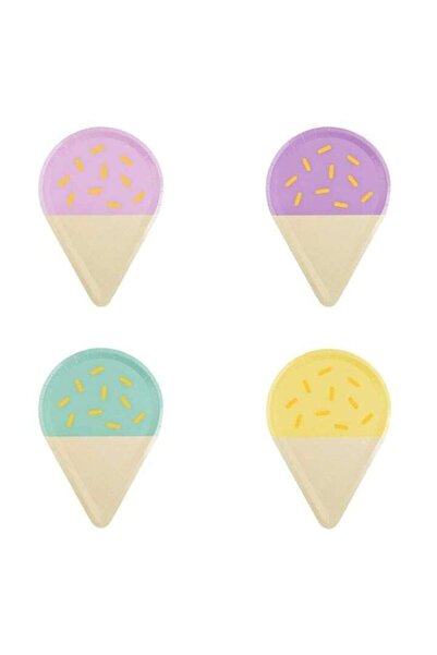 ANTBRO ® Set de 6 farfurii de hârtie în formă de înghețată, 26 cm, pastel cu folie aurie