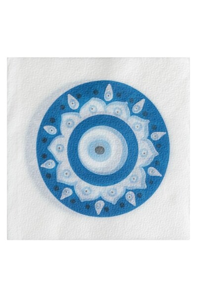 OEM 1-ply white napkins with blue eye pattern 33x33 cm - 80 pcs