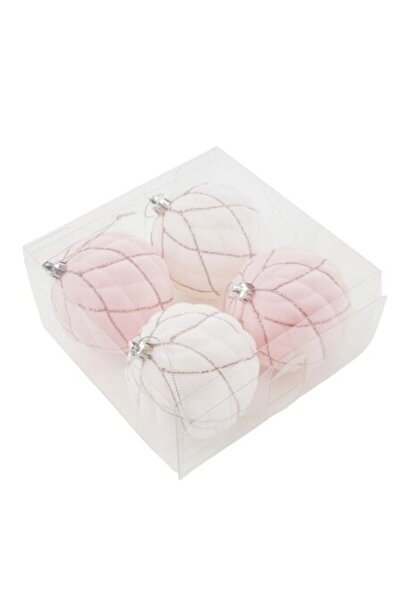 ANTBRO Set de 4 globuri de Crăciun Antbro®, albe și roz cu detalii aurii cu s...