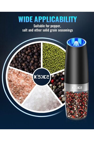007 Electric Salt & Pepper Grinder Set, Graphite, Adjustable Grind, Battery LED, One-hand Auto, Black St