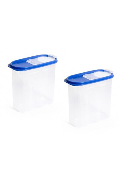 OEM Set of 3 food storage containers, plastic with blue lid, 1.7 L, 16x6.5x17 cm, transparent