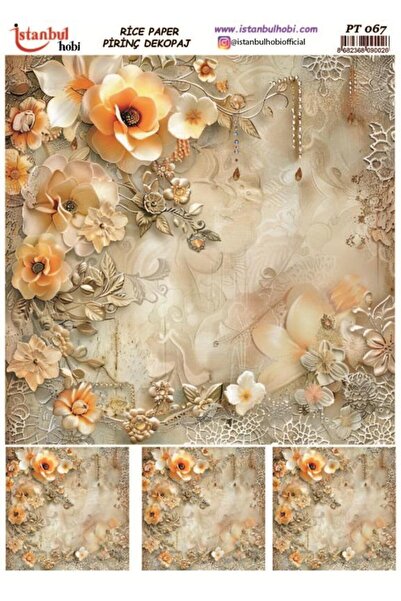 İstanbul Hobi ورق ديكور نحاسي 30×42 سم PT-067 زهور