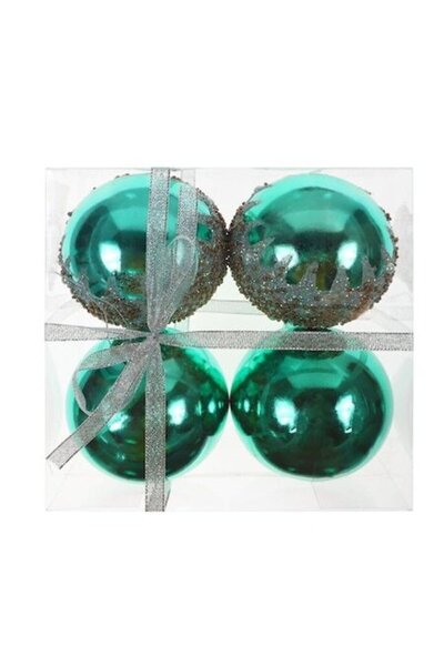 ANTBRO Set de 4 globuri de Crăciun Antbro® verzi cu sclipici argintiu și mărg...