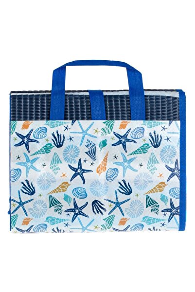 OEM Triple Beach Mat Bag - Blue with Stripes, Shells & Inflatable Pillow 180x86cm