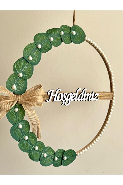 MACROMEKİDS Okaliptus Yapraklı İnci Boncuklu Hoşgeldiniz Kapı Süsü ,Hediyelik...