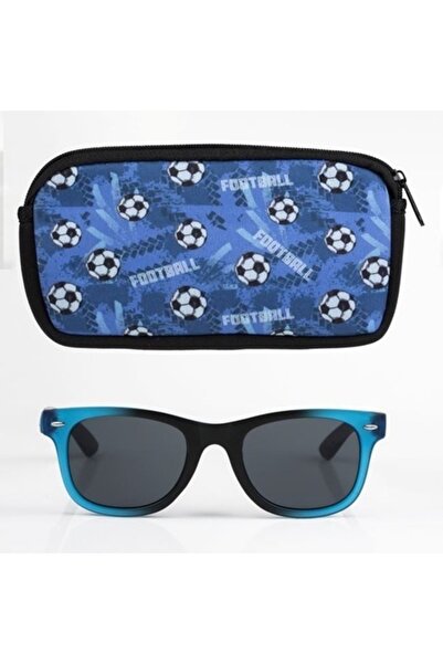 ANTBRO Kids Boys Sunglasses Set – Blue Frame + Football Case, UV Protection